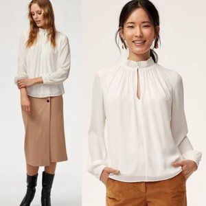 Babaton NWT White Mockneck Keyhole Harry Blouse Clean Girl Career